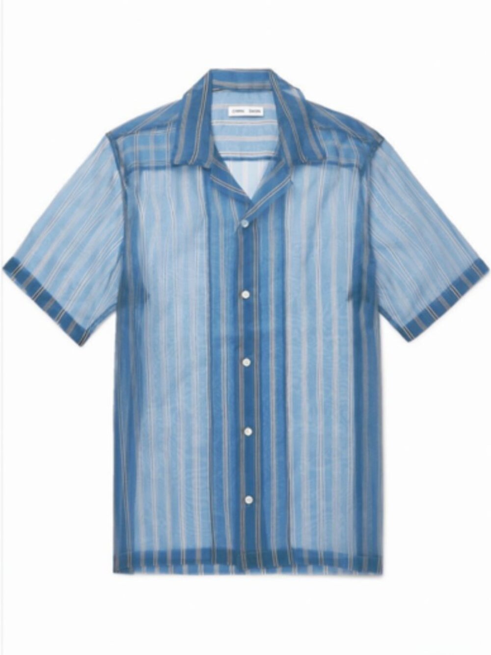 CMMN SWDN - Duncan Camp-Collar Striped Silk-Organza Shirt - Blue in Size 48